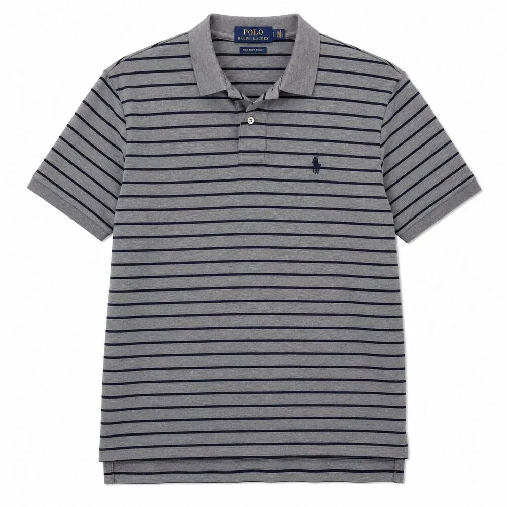 Polo Ralph Lauren Pima Soft Touch Polo Shirt Small Gray Blue Stripe Pony Logo